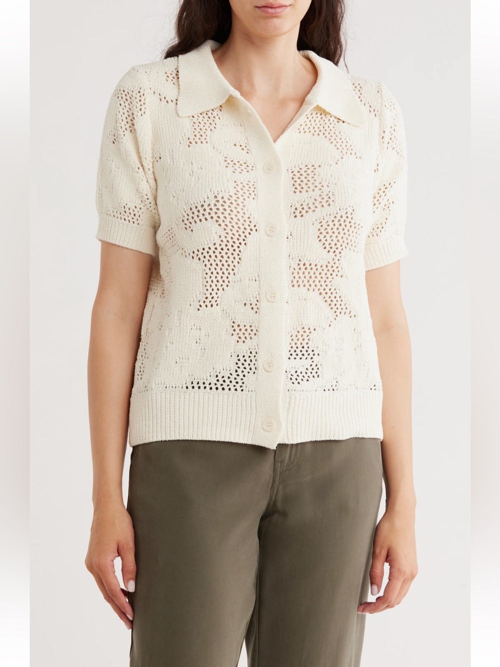 Knit Floral Short Sleeve Cardigan